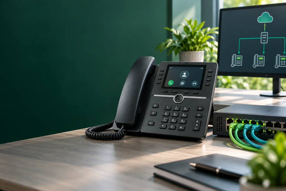 SIP-Telefon und verbundenes Netzwerk für Geschäftstelefonie